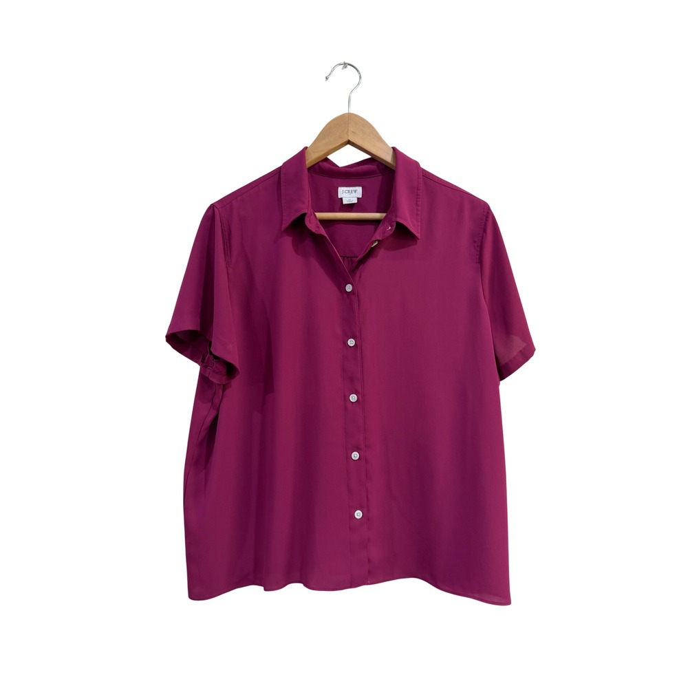 J.Crew Womens Magenta Pink Short Sleeve Button Down Blouse XL Flowy Pleated Back